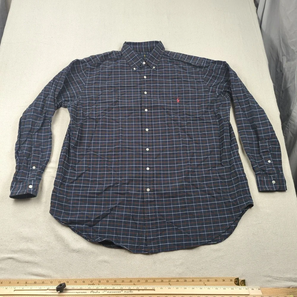 Polo Ralph Lauren Shirt Mens 2XLT Blue Red Windowpane Plaid Casual Preppy Office